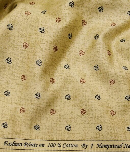 J.Hampstead Italy Men's Light Brown 100% Cotton Printed Shirt Fabric (1.60 M)