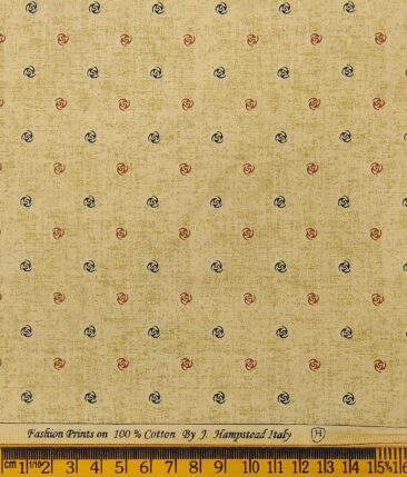 J.Hampstead Italy Men's Light Brown 100% Cotton Printed Shirt Fabric (1.60 M)