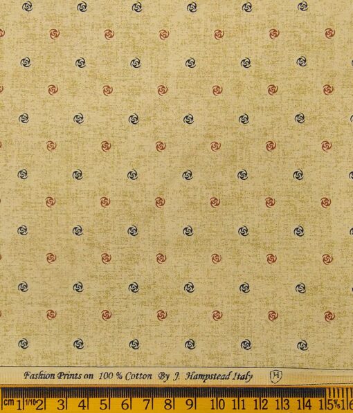 J.Hampstead Italy Men's Light Brown 100% Cotton Printed Shirt Fabric (1.60 M)