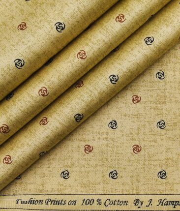 J.Hampstead Italy Men's Light Brown 100% Cotton Printed Shirt Fabric (1.60 M)