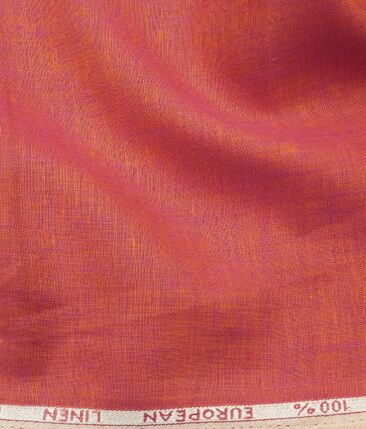 J.Hampstead Italy Men's Blush Red 60 LEA 100% European Linen Self Deisgn Unstitched Shirting Fabric (2.25 Meter)