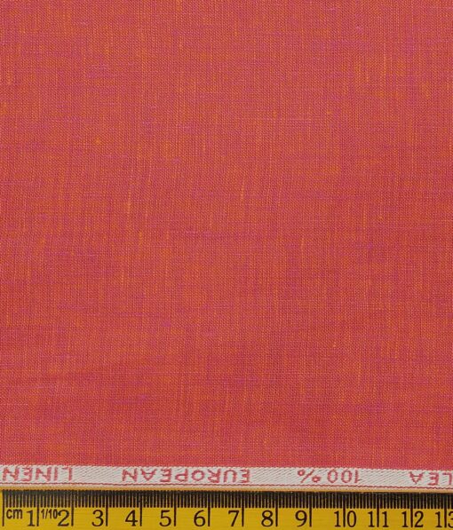 J.Hampstead Italy Men's Blush Red 60 LEA 100% European Linen Self Deisgn Unstitched Shirting Fabric (2.25 Meter)