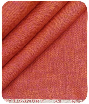 J.Hampstead Italy Men's Blush Red 60 LEA 100% European Linen Self Deisgn Unstitched Shirting Fabric (2.25 Meter)