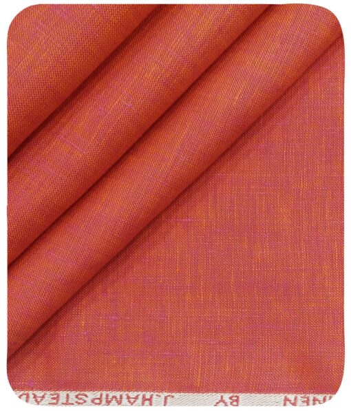 J.Hampstead Italy Men's Blush Red 60 LEA 100% European Linen Self Deisgn Unstitched Shirting Fabric (2.25 Meter)
