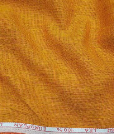 J.Hampstead Italy Men's Honey Orange 60 LEA 100% European Linen Self Deisgn Unstitched Shirting Fabric (2.25 Meter)