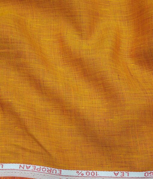 J.Hampstead Italy Men's Honey Orange 60 LEA 100% European Linen Self Deisgn Unstitched Shirting Fabric (2.25 Meter)