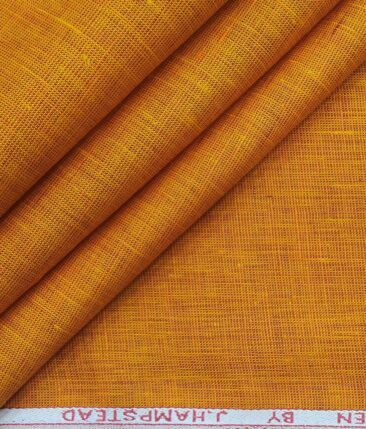 J.Hampstead Italy Men's Honey Orange 60 LEA 100% European Linen Self Deisgn Unstitched Shirting Fabric (2.25 Meter)