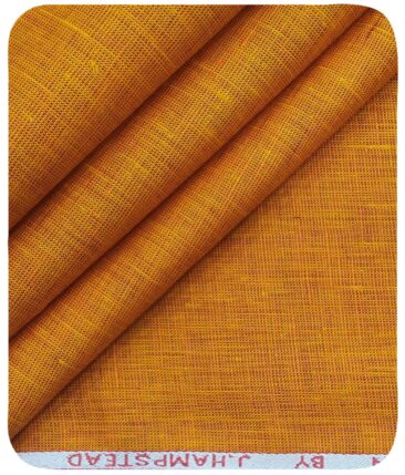 J.Hampstead Italy Men's Honey Orange 60 LEA 100% European Linen Self Deisgn Unstitched Shirting Fabric (2.25 Meter)
