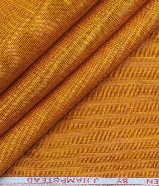 J.Hampstead Italy Men's Honey Orange 60 LEA 100% European Linen Self Deisgn Unstitched Shirting Fabric (2.25 Meter)