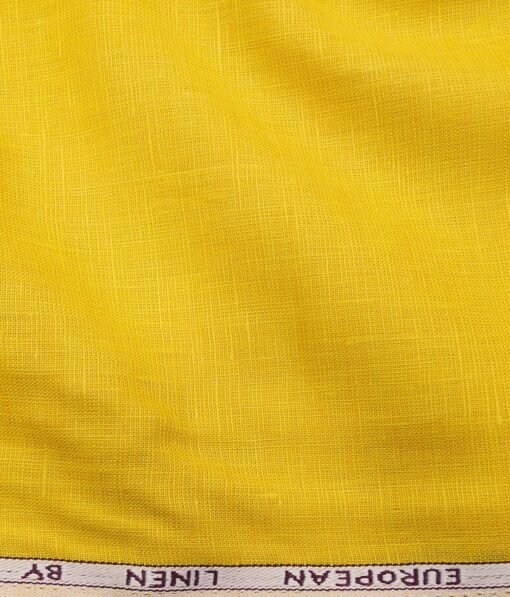J.Hampstead Italy Men's Tuscan Yellow 60 LEA 100% European Linen Self Deisgn Unstitched Shirting Fabric (2.25 Meter)