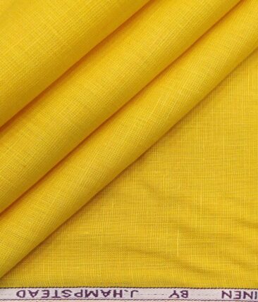J.Hampstead Italy Men's Tuscan Yellow 60 LEA 100% European Linen Self Deisgn Unstitched Shirting Fabric (2.25 Meter)
