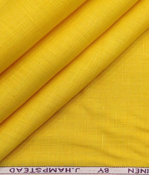 J.Hampstead Italy Men's Tuscan Yellow 60 LEA 100% European Linen Self Deisgn Unstitched Shirting Fabric (2.25 Meter)