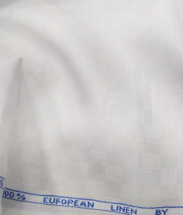 J.Hampstead Italy Men's White 60 LEA 100% European Linen Self Squares Unstitched Shirting Fabric (2.25 Meter)