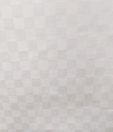 J.Hampstead Italy Men's White 60 LEA 100% European Linen Self Squares Unstitched Shirting Fabric (2.25 Meter)