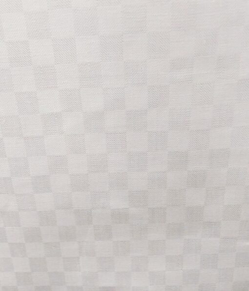 J.Hampstead Italy Men's White 60 LEA 100% European Linen Self Squares Unstitched Shirting Fabric (2.25 Meter)