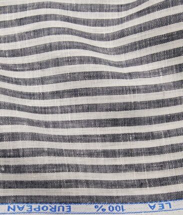 J.Hampstead Italy Men's White & Grey 100% European Linen 60 LEA Striped Shirt Fabric (1.60 Meter)