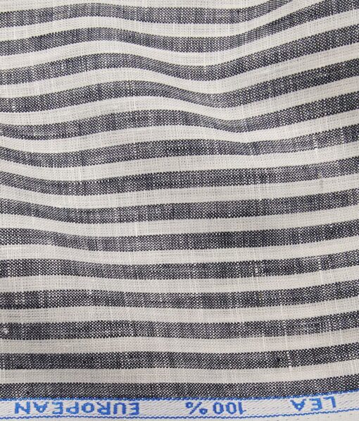J.Hampstead Italy Men's White & Grey 100% European Linen 60 LEA Striped Shirt Fabric (1.60 Meter)