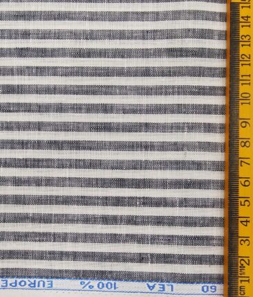 J.Hampstead Italy Men's White & Grey 100% European Linen 60 LEA Striped Shirt Fabric (1.60 Meter)