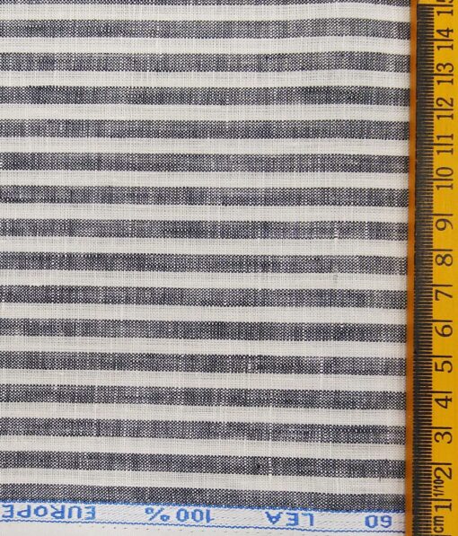 J.Hampstead Italy Men's White & Grey 100% European Linen 60 LEA Striped Shirt Fabric (1.60 Meter)