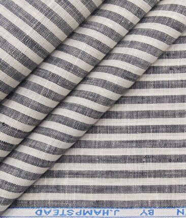 J.Hampstead Italy Men's White & Grey 100% European Linen 60 LEA Striped Shirt Fabric (1.60 Meter)