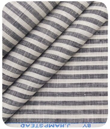J.Hampstead Italy Men's White & Grey 100% European Linen 60 LEA Striped Shirt Fabric (1.60 Meter)