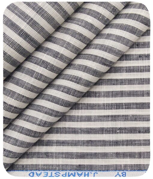 J.Hampstead Italy Men's White & Grey 100% European Linen 60 LEA Striped Shirt Fabric (1.60 Meter)