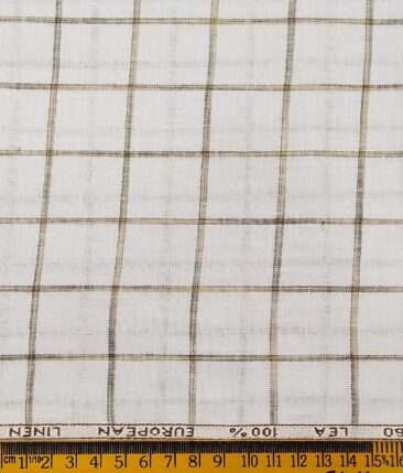 J.Hampstead Italy Men's White & Brown 100% European Linen 60 LEA Broad Checks Shirt Fabric (1.60 Meter)