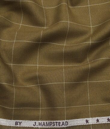 J.Hampstead Italy by Siyaram's Men's Bright Brown 100% Giza Cotton 2 Ply Beige Checks Unstitched Suiting Fabric  (1.30 Meter)