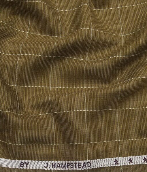 J.Hampstead Italy by Siyaram's Men's Bright Brown 100% Giza Cotton 2 Ply Beige Checks Unstitched Suiting Fabric  (1.30 Meter)