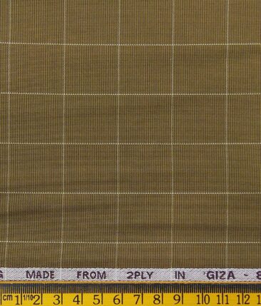 J.Hampstead Italy by Siyaram's Men's Bright Brown 100% Giza Cotton 2 Ply Beige Checks Unstitched Suiting Fabric  (1.30 Meter)