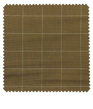 J.Hampstead Italy by Siyaram's Men's Bright Brown 100% Giza Cotton 2 Ply Beige Checks Unstitched Suiting Fabric  (1.30 Meter)