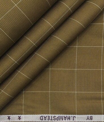 J.Hampstead Italy by Siyaram's Men's Bright Brown 100% Giza Cotton 2 Ply Beige Checks Unstitched Suiting Fabric  (1.30 Meter)