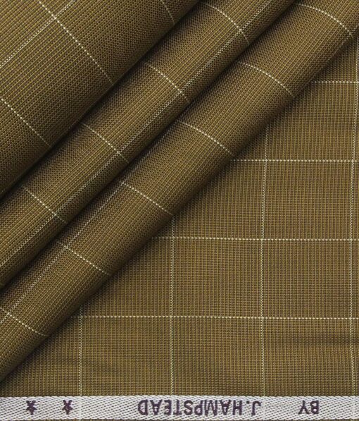 J.Hampstead Italy by Siyaram's Men's Bright Brown 100% Giza Cotton 2 Ply Beige Checks Unstitched Suiting Fabric  (1.30 Meter)