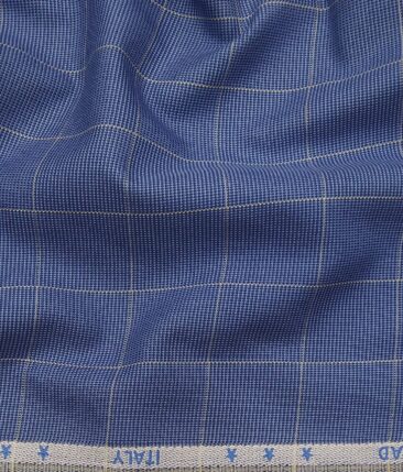 J.Hampstead Italy by Siyaram's Men's Light Blue 100% Giza Cotton 2 Ply Beige Checks Unstitched Suiting Fabric  (1.30 Meter)