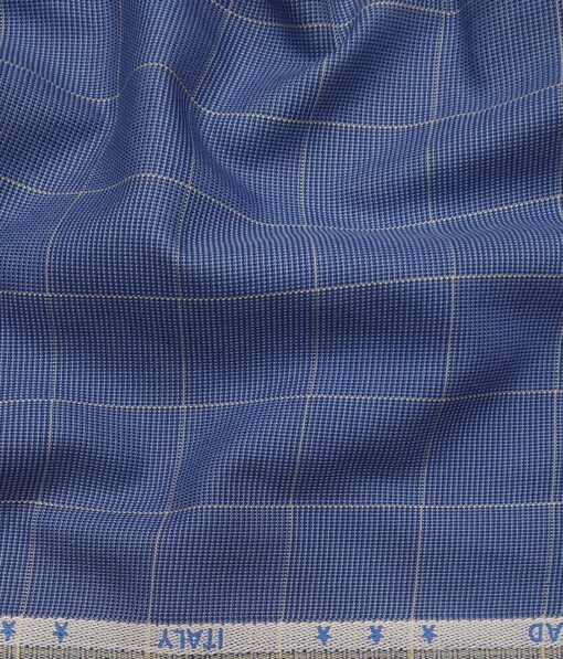 J.Hampstead Italy by Siyaram's Men's Light Blue 100% Giza Cotton 2 Ply Beige Checks Unstitched Suiting Fabric  (1.30 Meter)