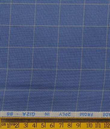 J.Hampstead Italy by Siyaram's Men's Light Blue 100% Giza Cotton 2 Ply Beige Checks Unstitched Suiting Fabric  (1.30 Meter)