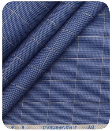 J.Hampstead Italy by Siyaram's Men's Light Blue 100% Giza Cotton 2 Ply Beige Checks Unstitched Suiting Fabric  (1.30 Meter)