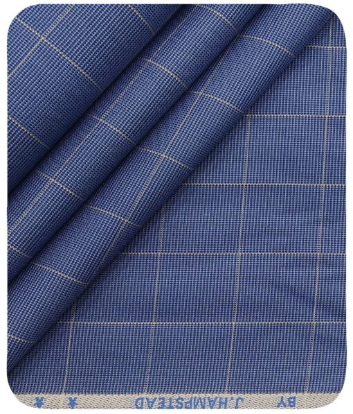 J.Hampstead Italy by Siyaram's Men's Light Blue 100% Giza Cotton 2 Ply Beige Checks Unstitched Suiting Fabric  (1.30 Meter)