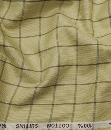 J.Hampstead Italy by Siyaram's Men's Beige 100% Supima Cotton 2 Ply Mehandi Green Checks Unstitched Suiting Fabric  (1.30 Meter)