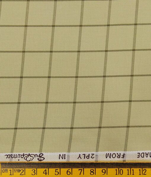 J.Hampstead Italy by Siyaram's Men's Beige 100% Supima Cotton 2 Ply Mehandi Green Checks Unstitched Suiting Fabric  (1.30 Meter)
