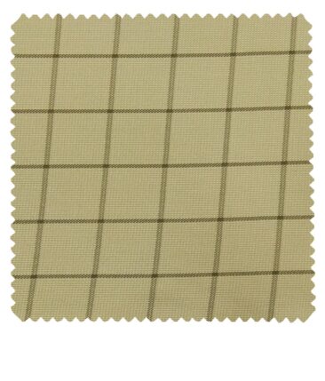J.Hampstead Italy by Siyaram's Men's Beige 100% Supima Cotton 2 Ply Mehandi Green Checks Unstitched Suiting Fabric  (1.30 Meter)