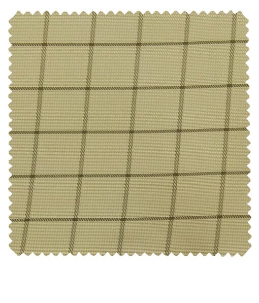 J.Hampstead Italy by Siyaram's Men's Beige 100% Supima Cotton 2 Ply Mehandi Green Checks Unstitched Suiting Fabric  (1.30 Meter)