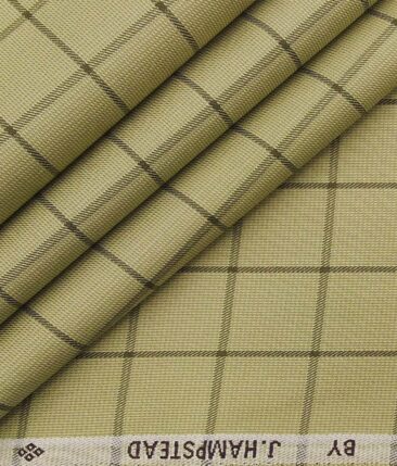 J.Hampstead Italy by Siyaram's Men's Beige 100% Supima Cotton 2 Ply Mehandi Green Checks Unstitched Suiting Fabric  (1.30 Meter)
