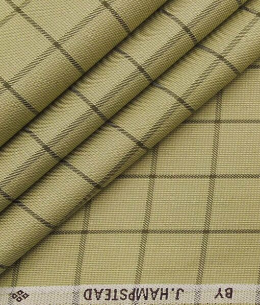 J.Hampstead Italy by Siyaram's Men's Beige 100% Supima Cotton 2 Ply Mehandi Green Checks Unstitched Suiting Fabric  (1.30 Meter)