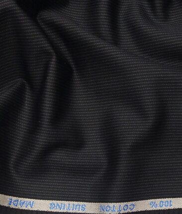 J.Hampstead Italy by Siyaram's Men's Black 100% Supima Cotton 2 Ply Self Striped Unstitched Suiting Fabric  (1.30 Meter)