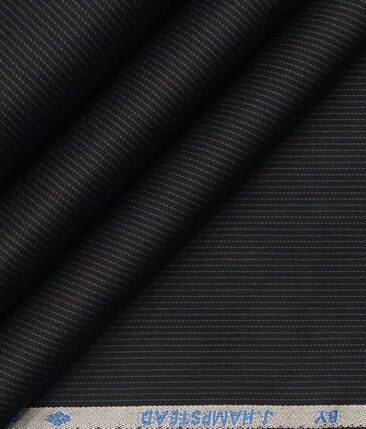 J.Hampstead Italy by Siyaram's Men's Black 100% Supima Cotton 2 Ply Self Striped Unstitched Suiting Fabric  (1.30 Meter)