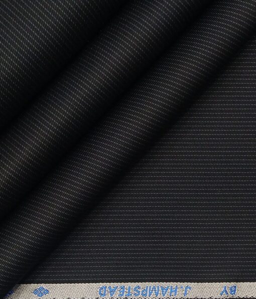J.Hampstead Italy by Siyaram's Men's Black 100% Supima Cotton 2 Ply Self Striped Unstitched Suiting Fabric  (1.30 Meter)