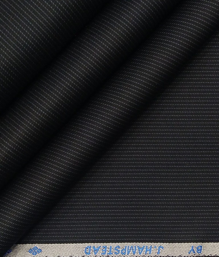 J.Hampstead Italy by Siyaram's Men's Black 100% Supima Cotton 2 Ply Self Striped Unstitched Suiting Fabric  (1.30 Meter)