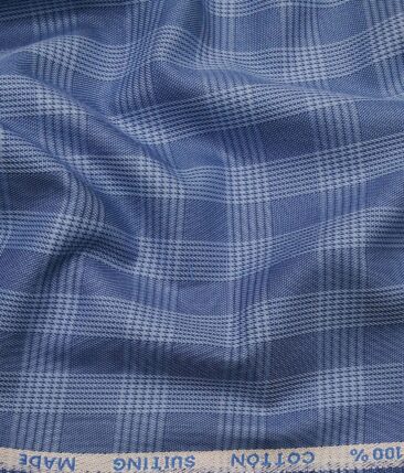 J.Hampstead Italy by Siyaram's Men's Light Blue 100% Supima Cotton 2 Ply Self Broad Checks Unstitched Suiting Fabric (1.30 Meter)