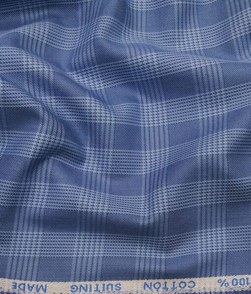 J.Hampstead Italy by Siyaram's Men's Light Blue 100% Supima Cotton 2 Ply Self Broad Checks Unstitched Suiting Fabric (1.30 Meter)